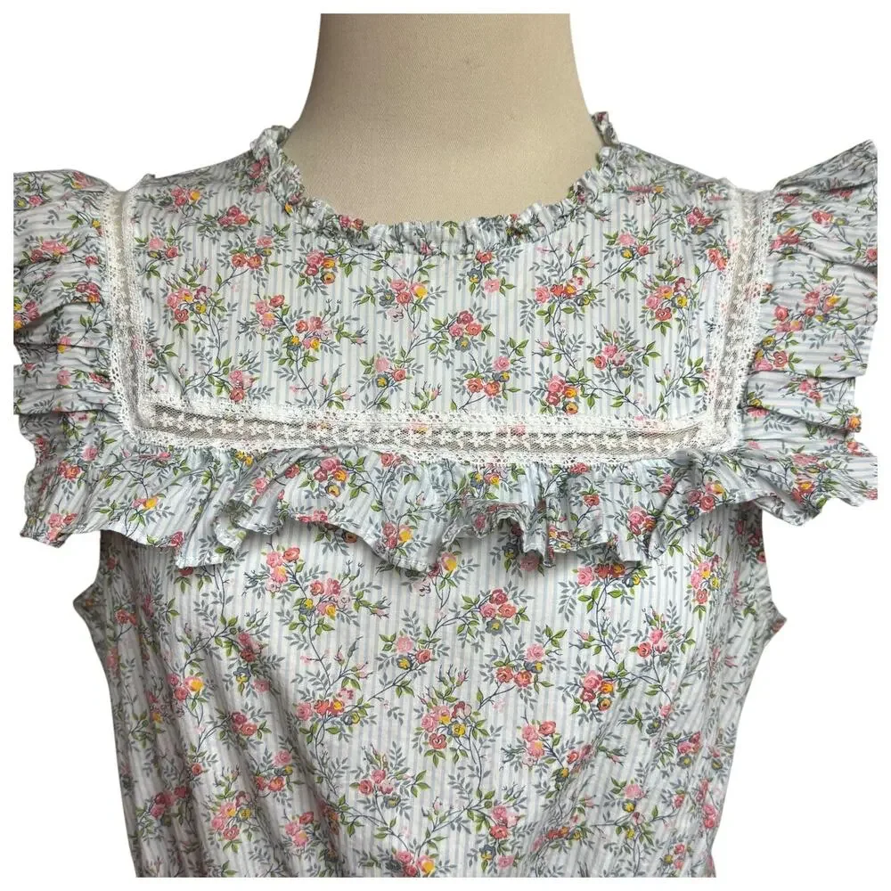 J.Crew Liberty Fabric Winding Roses Sleeveless Dress Blue White Stripe Large